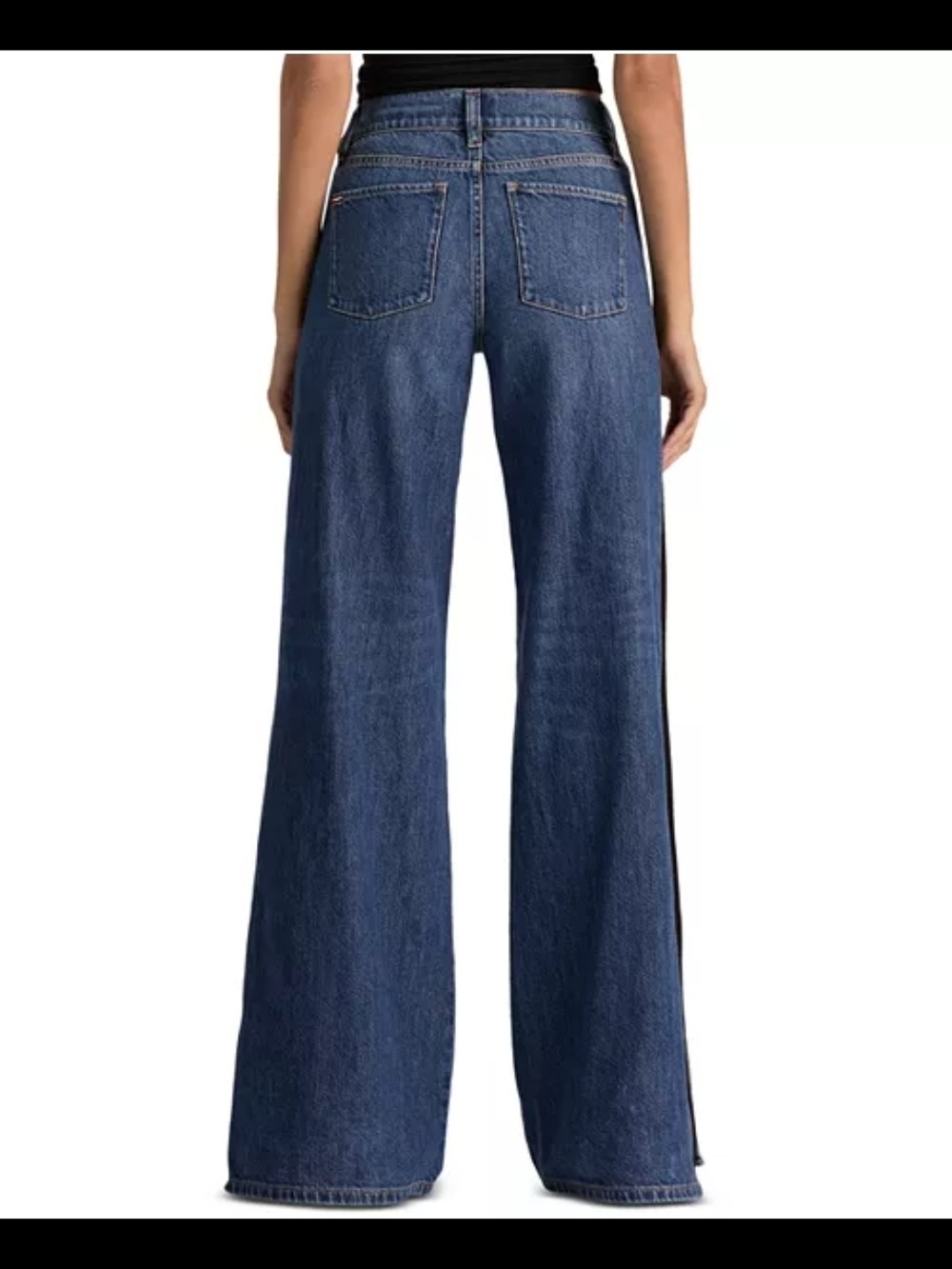 Alice + Olivia Two-Tone Wide Leg Snap-Trim Jeans in Denim Blue and Black Size 26 - Picture 3 of 13